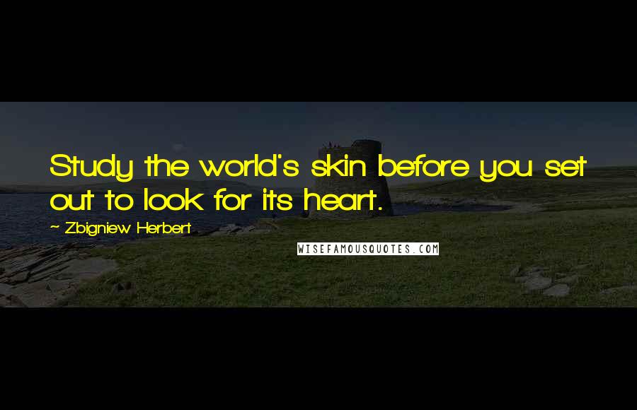 Zbigniew Herbert Quotes: Study the world's skin before you set out to look for its heart.