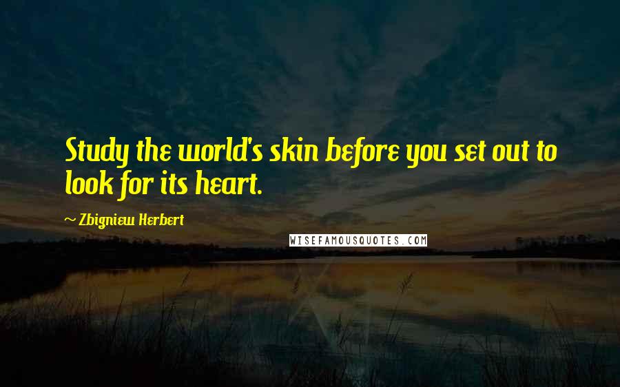 Zbigniew Herbert Quotes: Study the world's skin before you set out to look for its heart.
