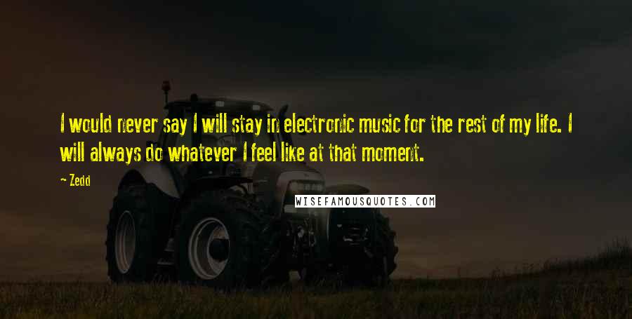 Zedd Quotes: I would never say I will stay in electronic music for the rest of my life. I will always do whatever I feel like at that moment.