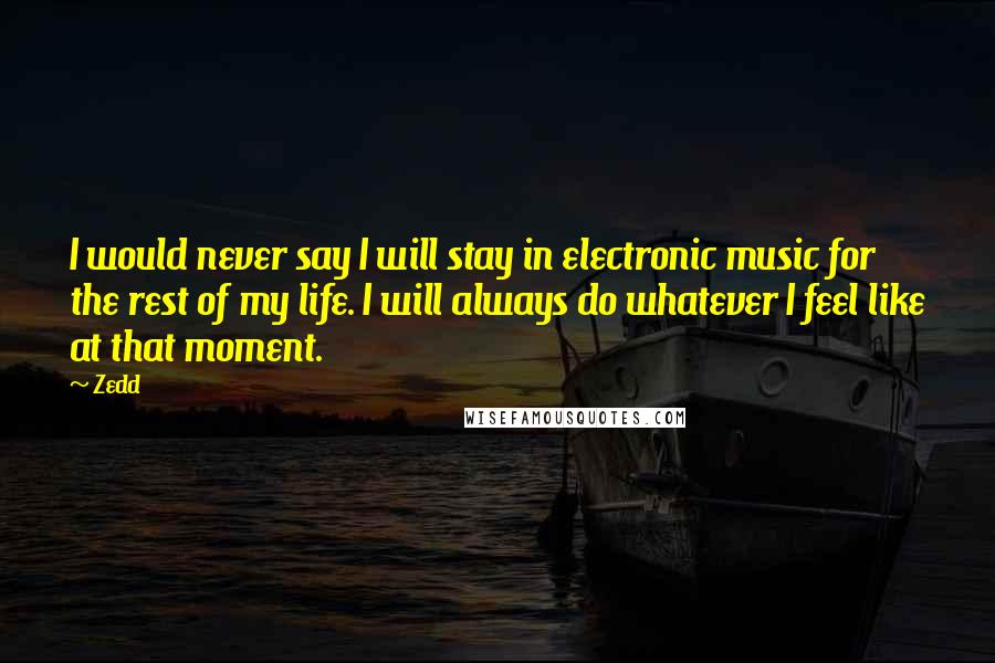 Zedd Quotes: I would never say I will stay in electronic music for the rest of my life. I will always do whatever I feel like at that moment.