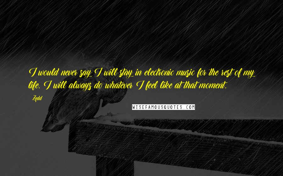 Zedd Quotes: I would never say I will stay in electronic music for the rest of my life. I will always do whatever I feel like at that moment.