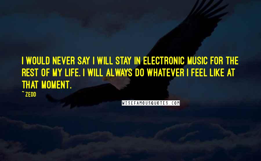 Zedd Quotes: I would never say I will stay in electronic music for the rest of my life. I will always do whatever I feel like at that moment.