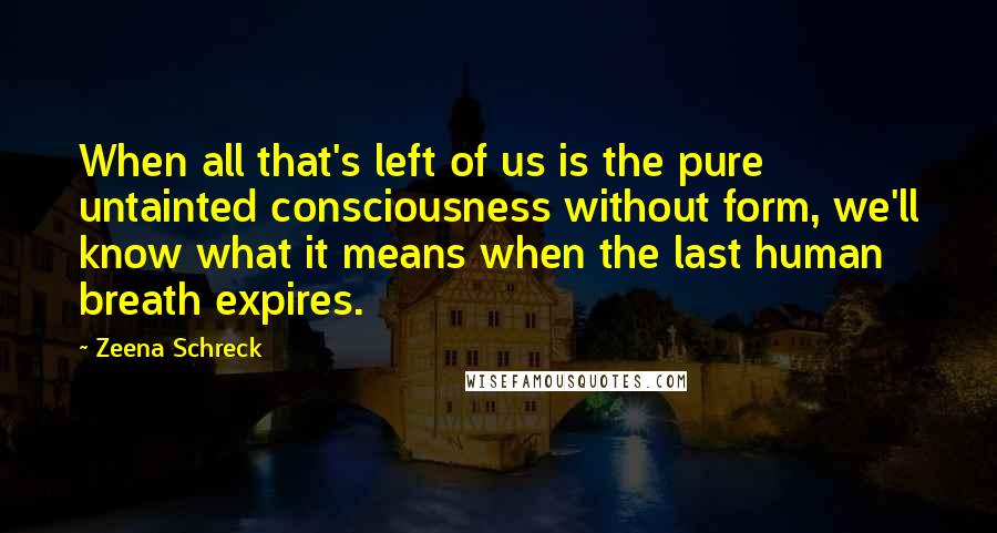 Zeena Schreck Quotes: When all that's left of us is the pure untainted consciousness without form, we'll know what it means when the last human breath expires.