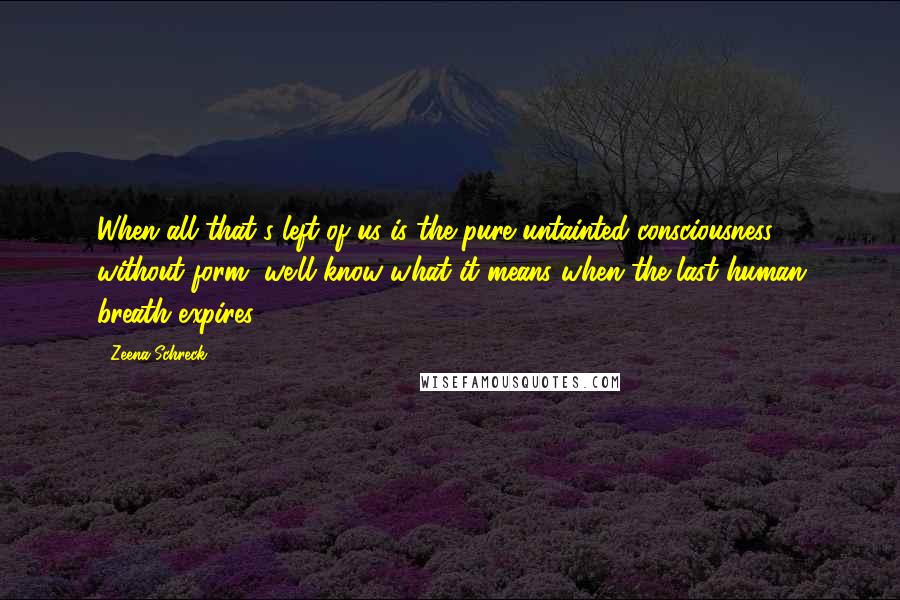 Zeena Schreck Quotes: When all that's left of us is the pure untainted consciousness without form, we'll know what it means when the last human breath expires.