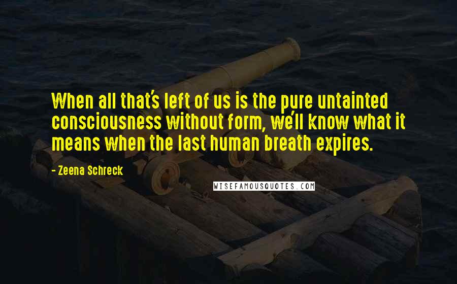 Zeena Schreck Quotes: When all that's left of us is the pure untainted consciousness without form, we'll know what it means when the last human breath expires.