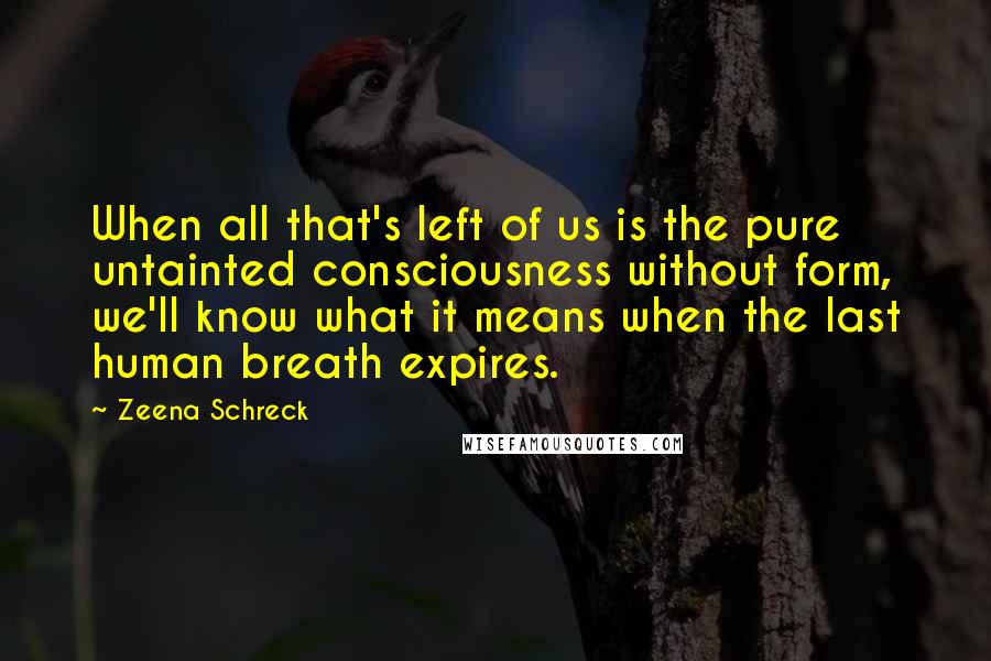 Zeena Schreck Quotes: When all that's left of us is the pure untainted consciousness without form, we'll know what it means when the last human breath expires.