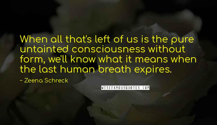 Zeena Schreck Quotes: When all that's left of us is the pure untainted consciousness without form, we'll know what it means when the last human breath expires.