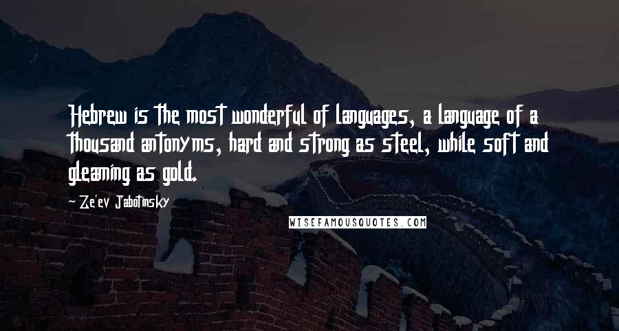 Ze'ev Jabotinsky Quotes: Hebrew is the most wonderful of languages, a language of a thousand antonyms, hard and strong as steel, while soft and gleaming as gold.