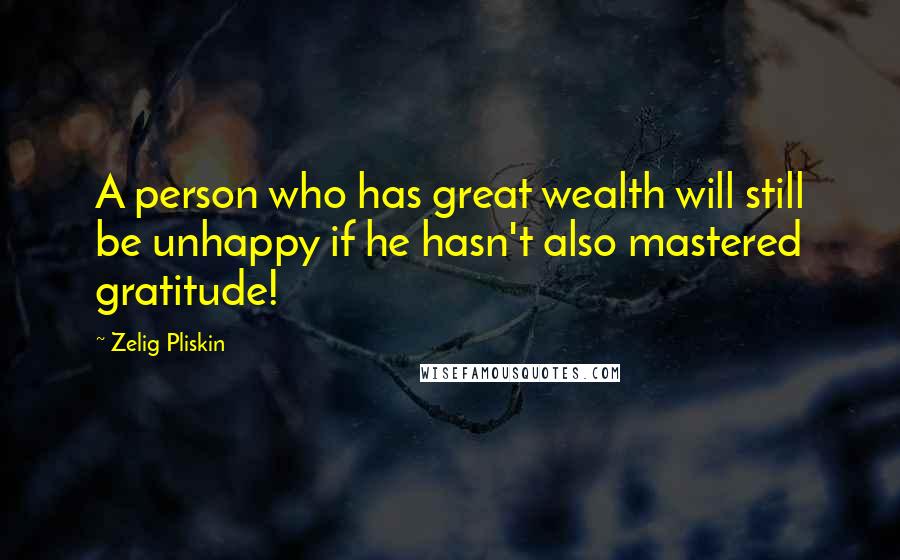 Zelig Pliskin Quotes: A person who has great wealth will still be unhappy if he hasn't also mastered gratitude!