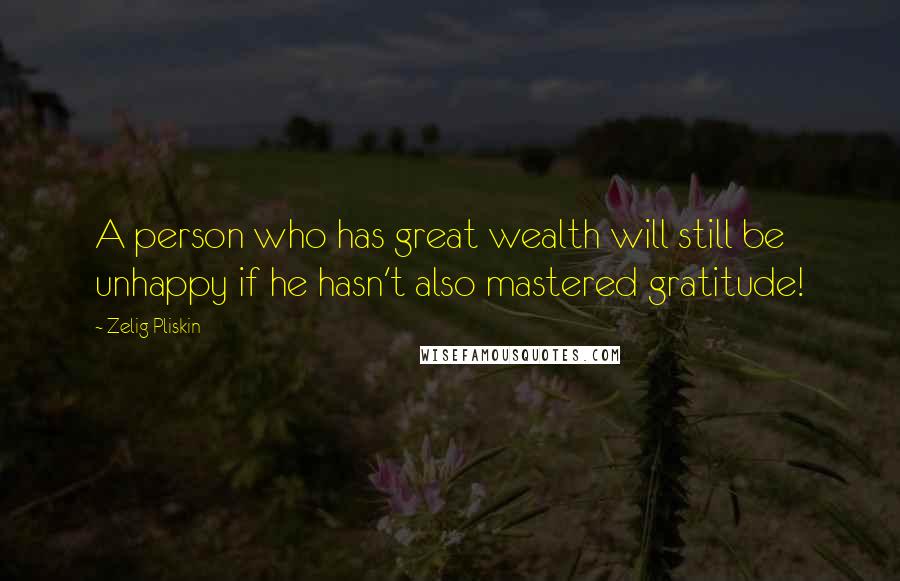 Zelig Pliskin Quotes: A person who has great wealth will still be unhappy if he hasn't also mastered gratitude!