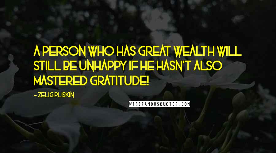 Zelig Pliskin Quotes: A person who has great wealth will still be unhappy if he hasn't also mastered gratitude!