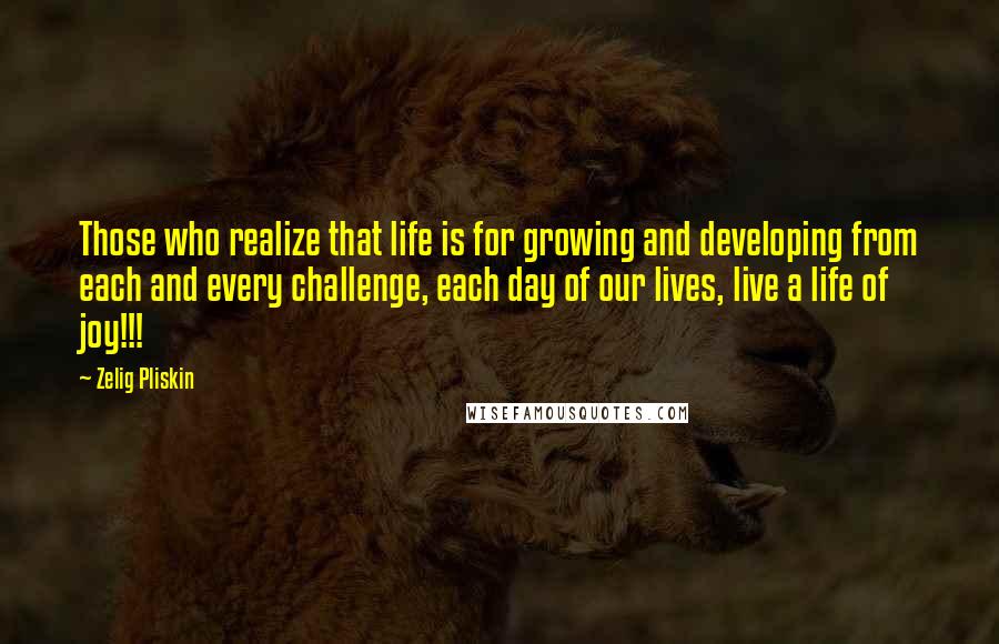 Zelig Pliskin Quotes: Those who realize that life is for growing and developing from each and every challenge, each day of our lives, live a life of joy!!!