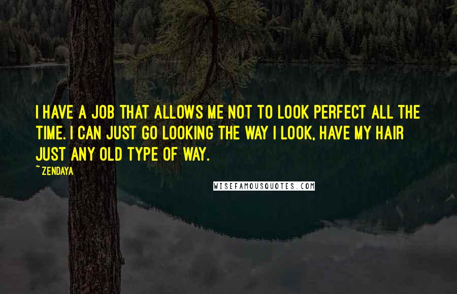 Zendaya Quotes: I have a job that allows me not to look perfect all the time. I can just go looking the way I look, have my hair just any old type of way.