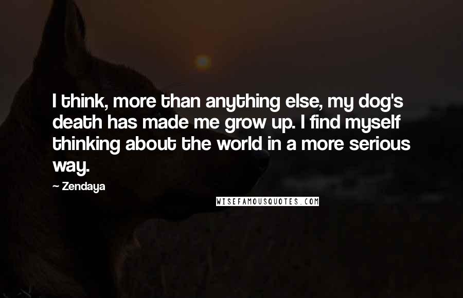 Zendaya Quotes: I think, more than anything else, my dog's death has made me grow up. I find myself thinking about the world in a more serious way.