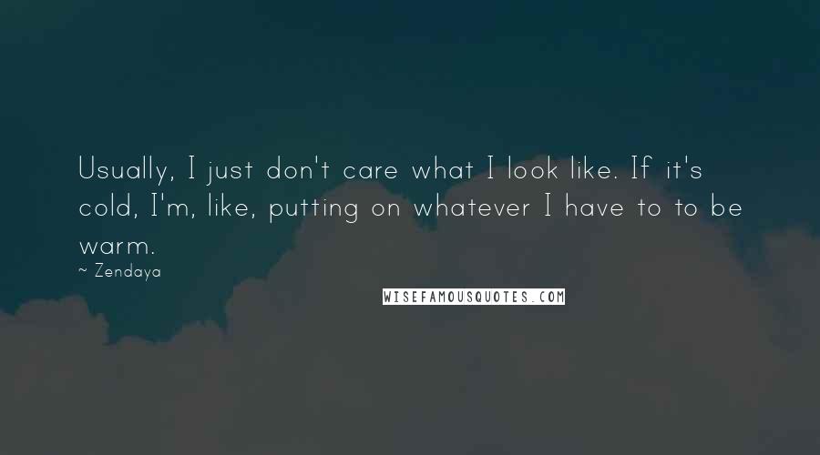 Zendaya Quotes: Usually, I just don't care what I look like. If it's cold, I'm, like, putting on whatever I have to to be warm.