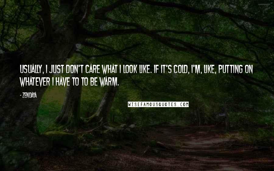 Zendaya Quotes: Usually, I just don't care what I look like. If it's cold, I'm, like, putting on whatever I have to to be warm.