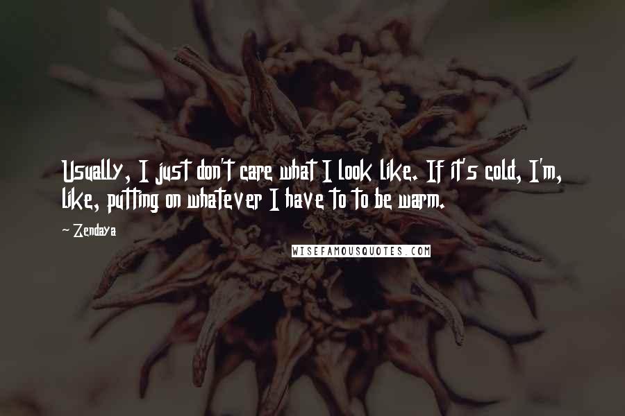 Zendaya Quotes: Usually, I just don't care what I look like. If it's cold, I'm, like, putting on whatever I have to to be warm.