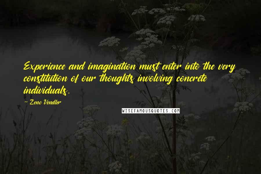 Zeno Vendler Quotes: Experience and imagination must enter into the very constitution of our thoughts involving concrete individuals.