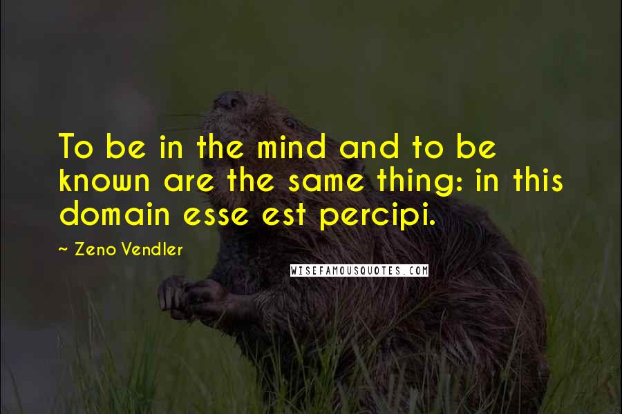 Zeno Vendler Quotes: To be in the mind and to be known are the same thing: in this domain esse est percipi.