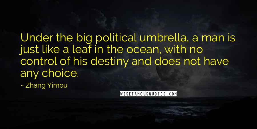 Zhang Yimou Quotes: Under the big political umbrella, a man is just like a leaf in the ocean, with no control of his destiny and does not have any choice.