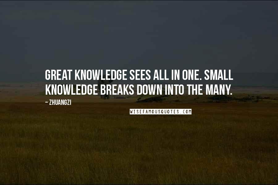 Zhuangzi Quotes: Great knowledge sees all in one. Small knowledge breaks down into the many.
