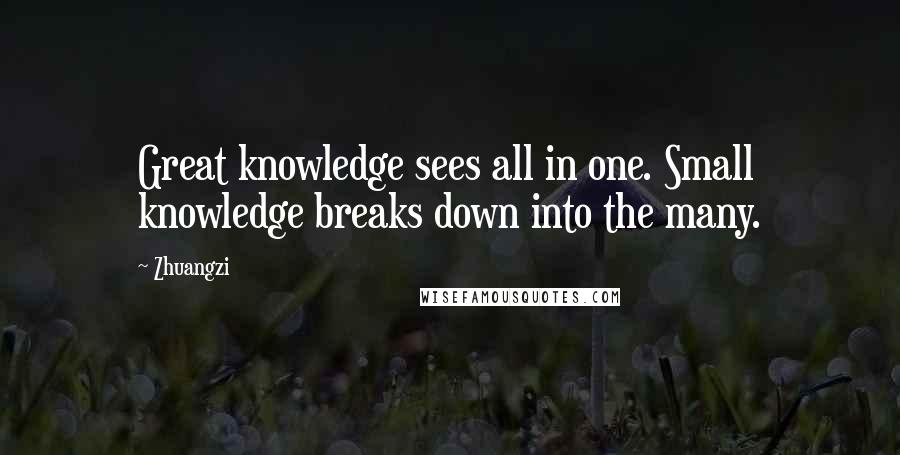 Zhuangzi Quotes: Great knowledge sees all in one. Small knowledge breaks down into the many.