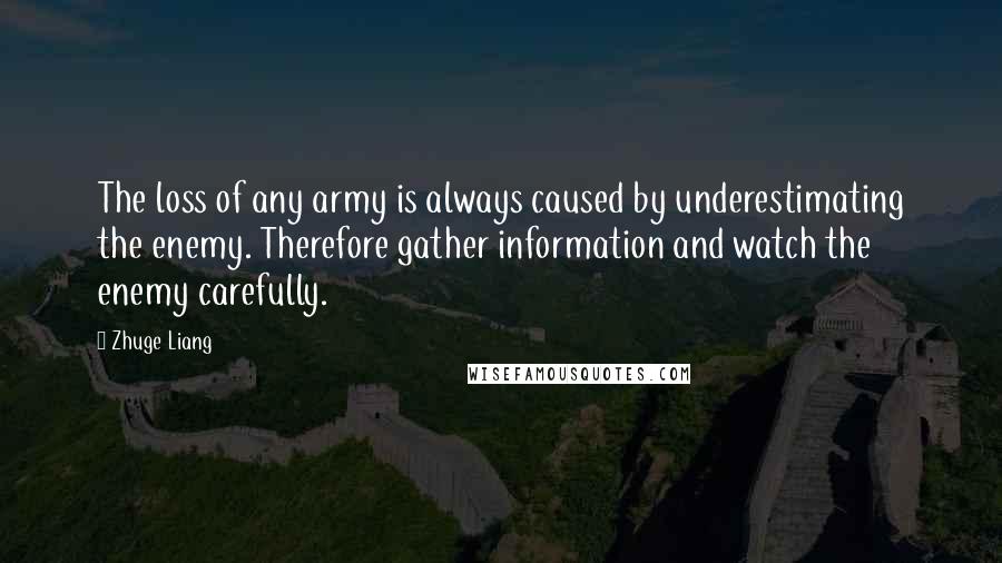 Zhuge Liang Quotes: The loss of any army is always caused by underestimating the enemy. Therefore gather information and watch the enemy carefully.