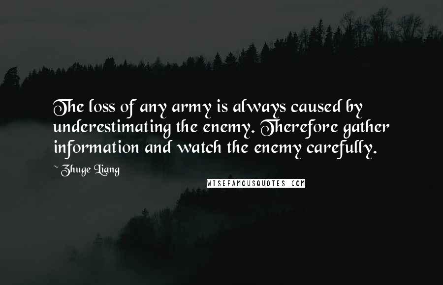 Zhuge Liang Quotes: The loss of any army is always caused by underestimating the enemy. Therefore gather information and watch the enemy carefully.