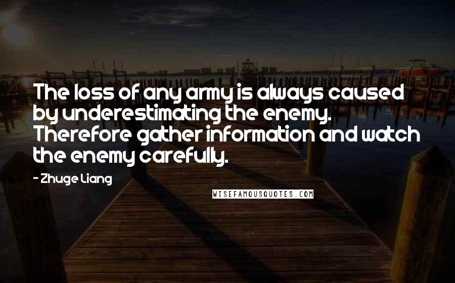 Zhuge Liang Quotes: The loss of any army is always caused by underestimating the enemy. Therefore gather information and watch the enemy carefully.