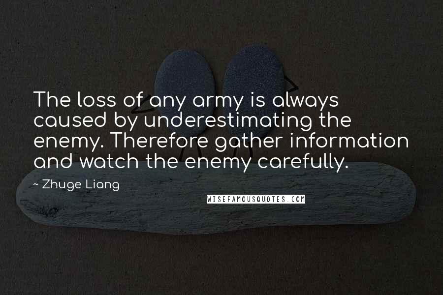 Zhuge Liang Quotes: The loss of any army is always caused by underestimating the enemy. Therefore gather information and watch the enemy carefully.