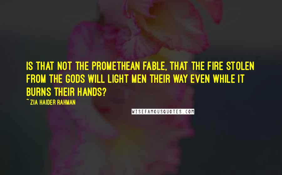 Zia Haider Rahman Quotes: Is that not the Promethean fable, that the fire stolen from the gods will light men their way even while it burns their hands?