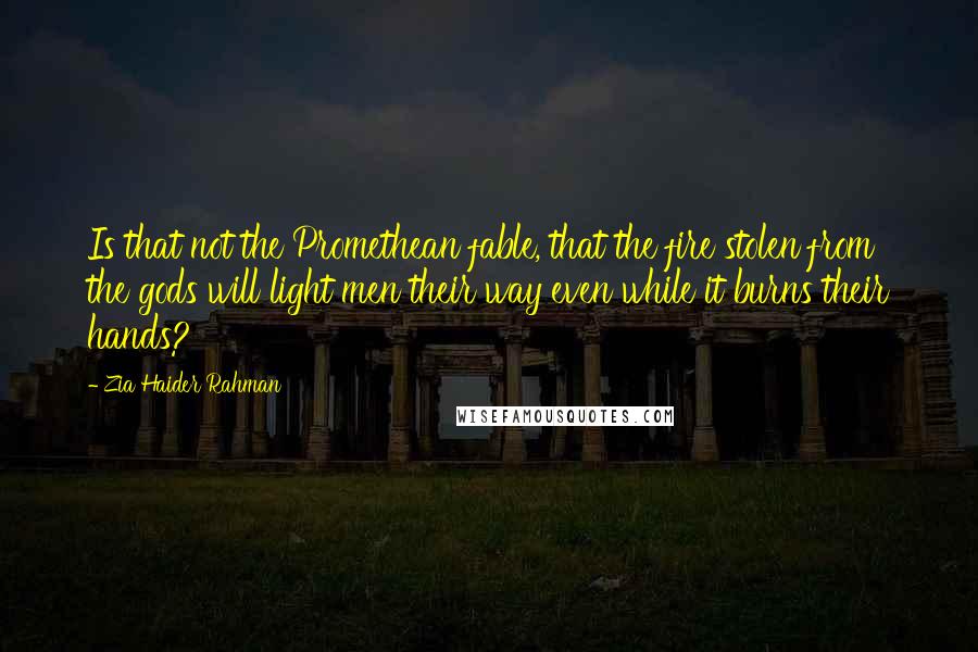 Zia Haider Rahman Quotes: Is that not the Promethean fable, that the fire stolen from the gods will light men their way even while it burns their hands?