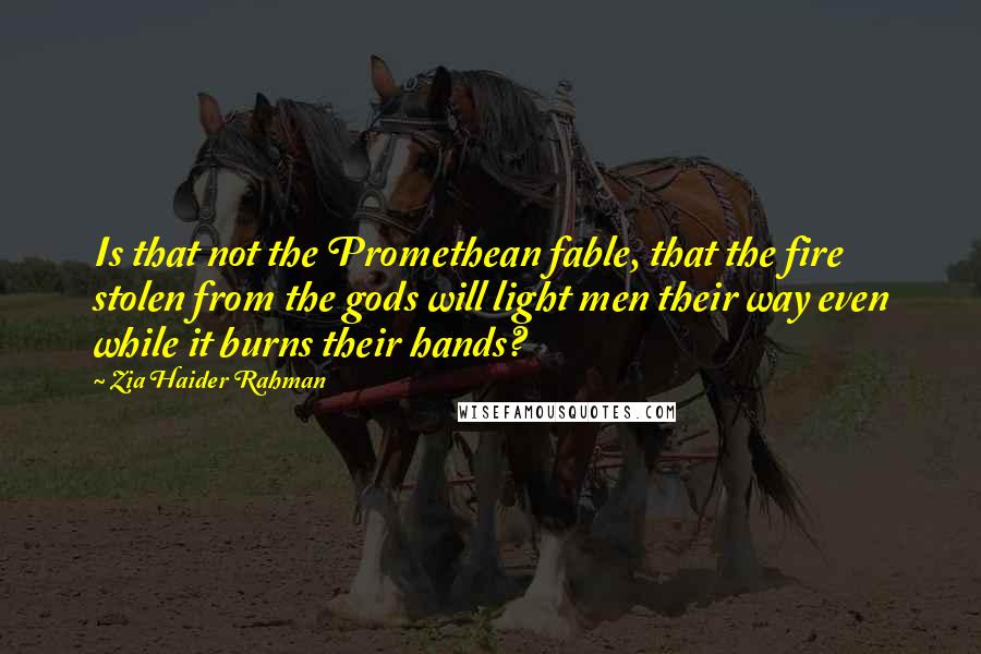 Zia Haider Rahman Quotes: Is that not the Promethean fable, that the fire stolen from the gods will light men their way even while it burns their hands?