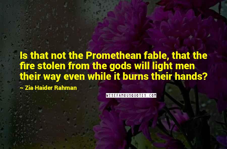 Zia Haider Rahman Quotes: Is that not the Promethean fable, that the fire stolen from the gods will light men their way even while it burns their hands?