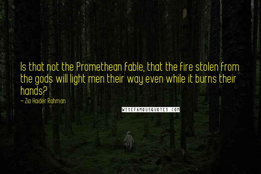 Zia Haider Rahman Quotes: Is that not the Promethean fable, that the fire stolen from the gods will light men their way even while it burns their hands?
