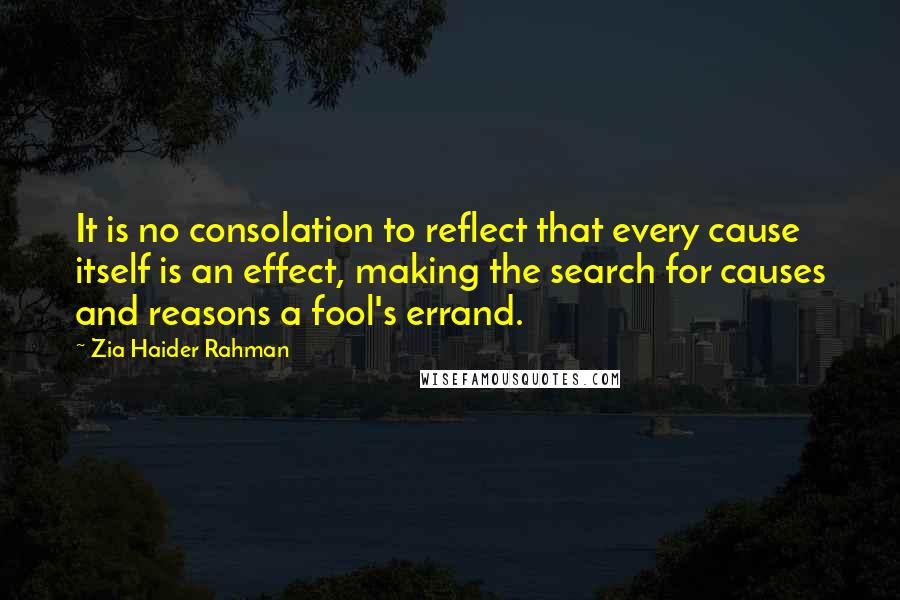 Zia Haider Rahman Quotes: It is no consolation to reflect that every cause itself is an effect, making the search for causes and reasons a fool's errand.