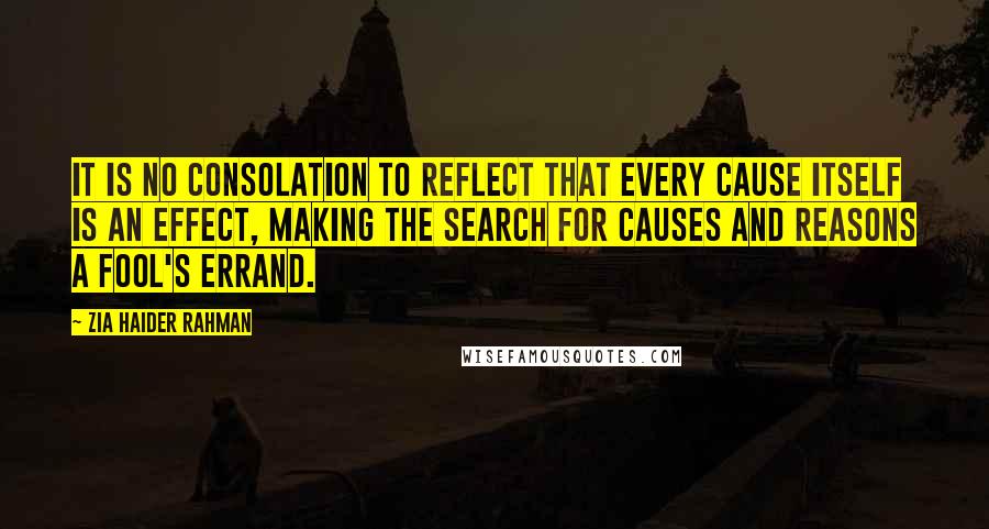 Zia Haider Rahman Quotes: It is no consolation to reflect that every cause itself is an effect, making the search for causes and reasons a fool's errand.