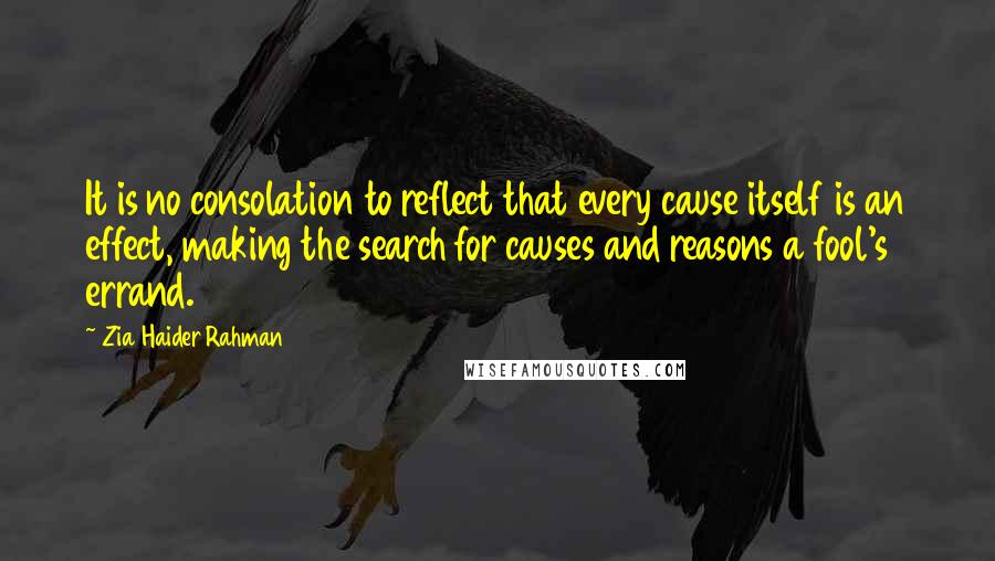 Zia Haider Rahman Quotes: It is no consolation to reflect that every cause itself is an effect, making the search for causes and reasons a fool's errand.