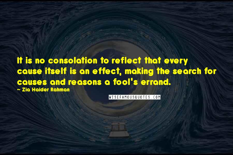 Zia Haider Rahman Quotes: It is no consolation to reflect that every cause itself is an effect, making the search for causes and reasons a fool's errand.