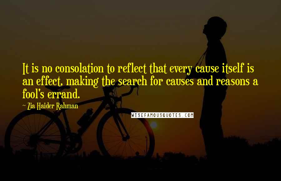 Zia Haider Rahman Quotes: It is no consolation to reflect that every cause itself is an effect, making the search for causes and reasons a fool's errand.