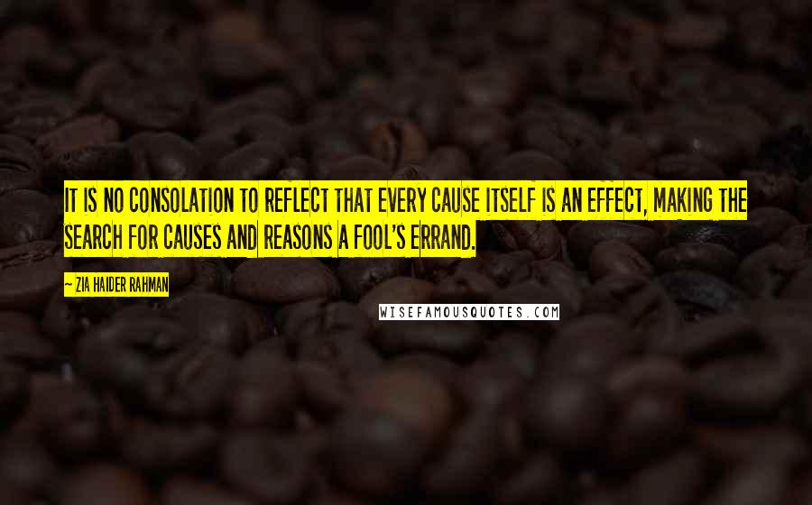 Zia Haider Rahman Quotes: It is no consolation to reflect that every cause itself is an effect, making the search for causes and reasons a fool's errand.