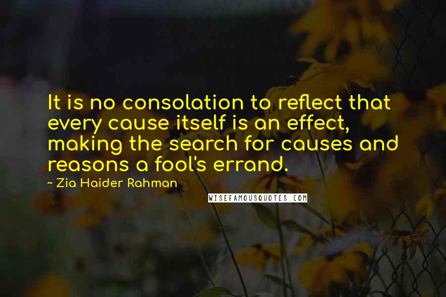 Zia Haider Rahman Quotes: It is no consolation to reflect that every cause itself is an effect, making the search for causes and reasons a fool's errand.