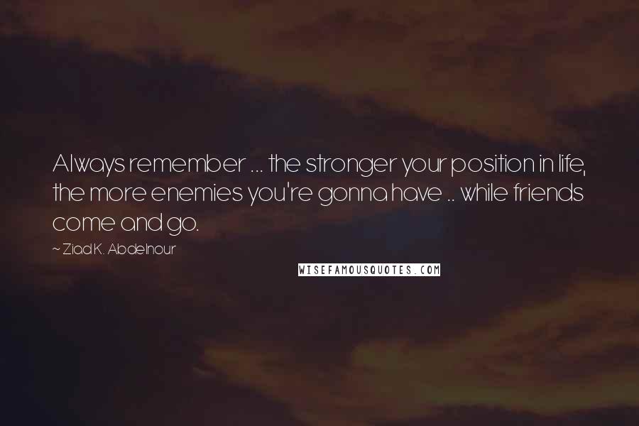 Ziad K. Abdelnour Quotes: Always remember ... the stronger your position in life, the more enemies you're gonna have .. while friends come and go.