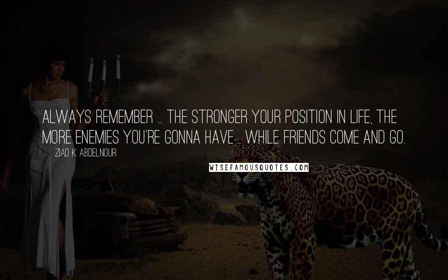 Ziad K. Abdelnour Quotes: Always remember ... the stronger your position in life, the more enemies you're gonna have .. while friends come and go.