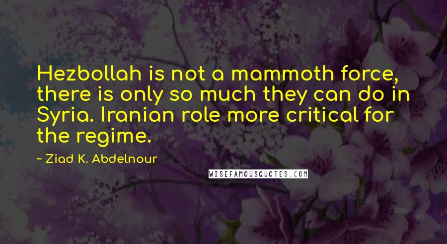Ziad K. Abdelnour Quotes: Hezbollah is not a mammoth force, there is only so much they can do in Syria. Iranian role more critical for the regime.
