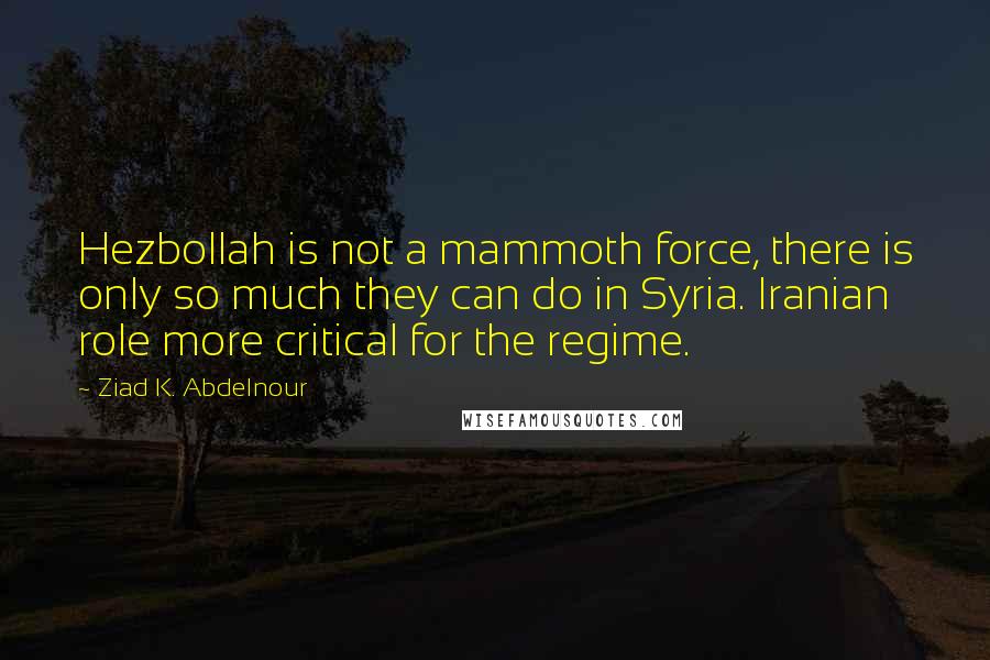 Ziad K. Abdelnour Quotes: Hezbollah is not a mammoth force, there is only so much they can do in Syria. Iranian role more critical for the regime.