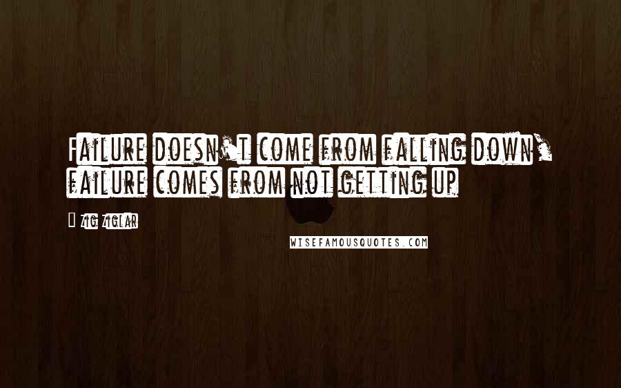 Zig Ziglar Quotes: Failure doesn't come from falling down, failure comes from not getting up