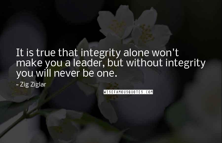 Zig Ziglar Quotes: It is true that integrity alone won't make you a leader, but without integrity you will never be one.