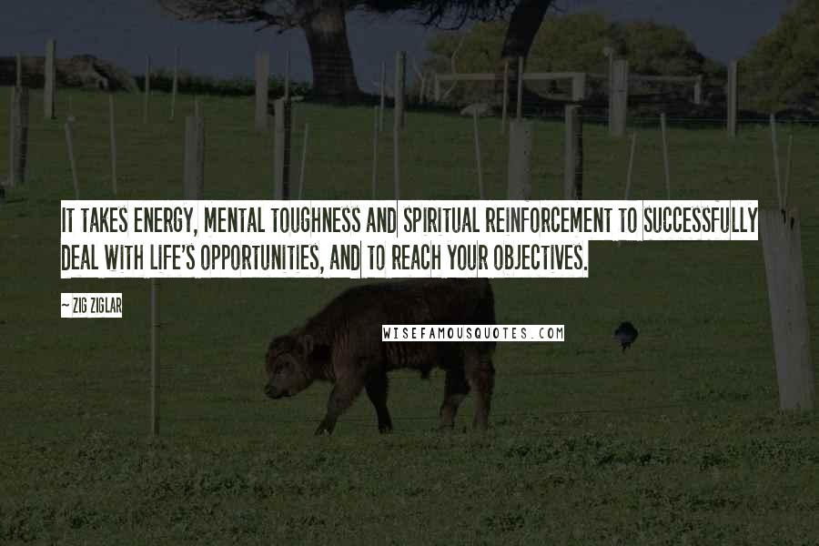 Zig Ziglar Quotes: It takes energy, mental toughness and spiritual reinforcement to successfully deal with life's opportunities, and to reach your objectives.