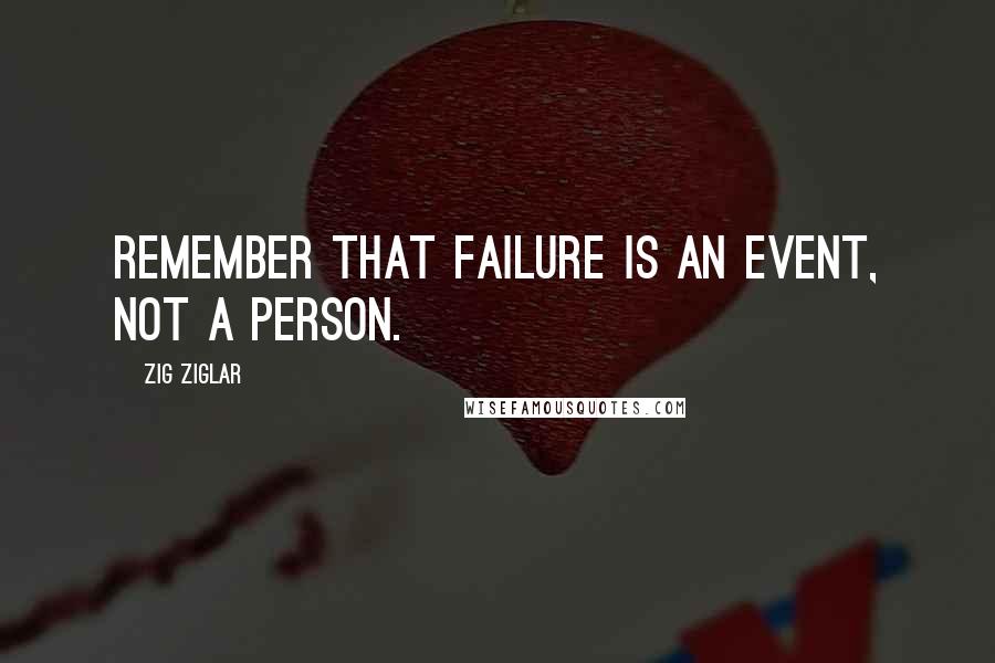 Zig Ziglar Quotes: Remember that failure is an event, not a person.